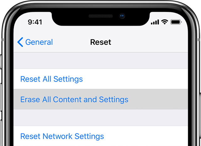 Settings Option to Factory Reset iPhone
