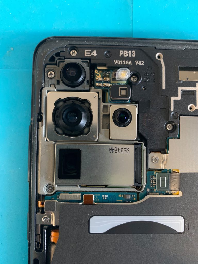 Samsung Galaxy S20 Ultra with cracked camera glass